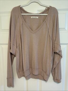 We The Free Waffle-Knit V-Neck Sweater in Dusty Mauve